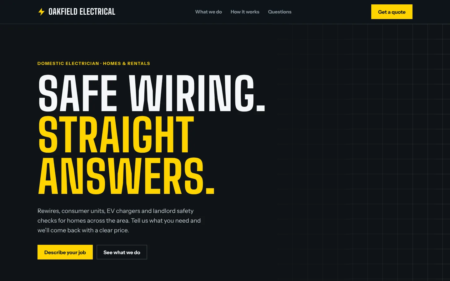 The Oakfield Electrical concept homepage on a desktop screen