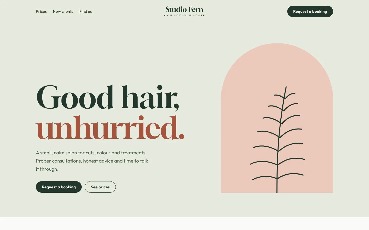 The Studio Fern concept homepage on a desktop screen
